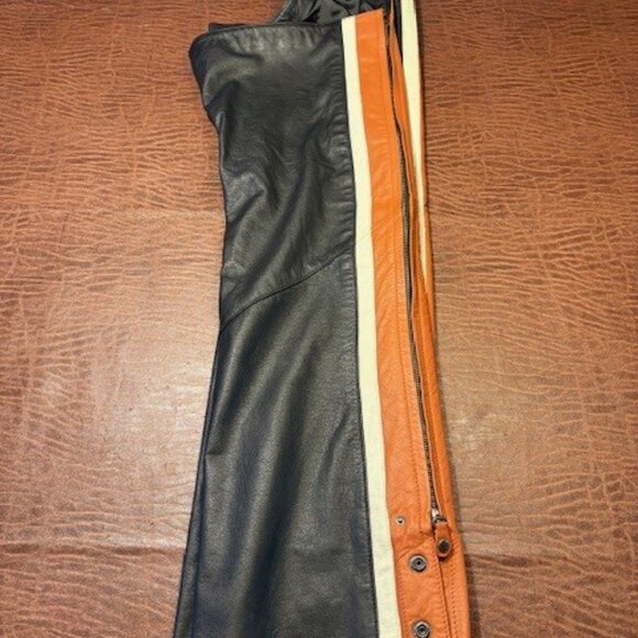 Woman's Harley Davidson Leather Chaps - Black and Orange - Size M - Picture 7 of 10